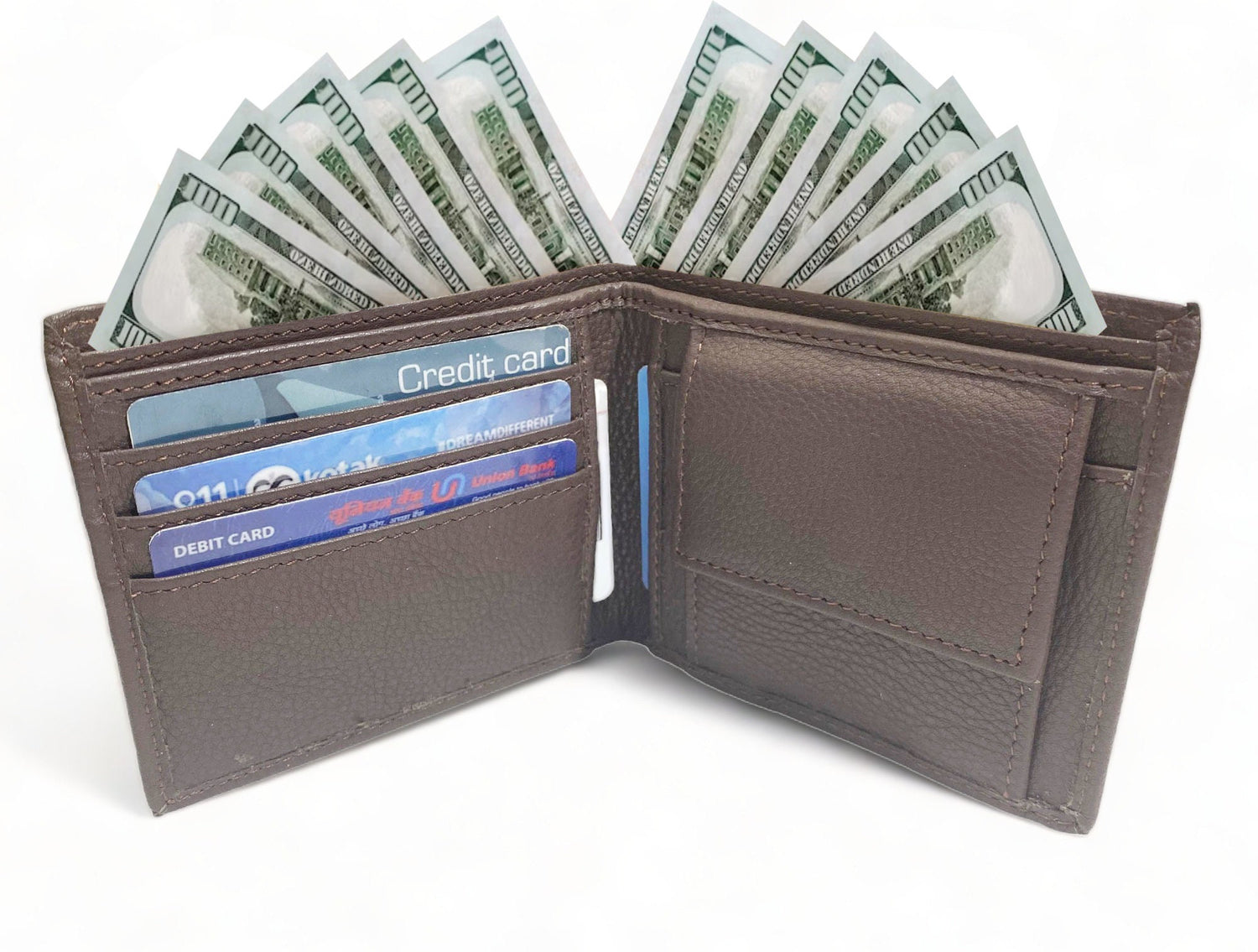 Wallet Mens Leather Wallet for Men Pure Cow Leather wallet Plain Smooth Design leather wallet Chocolate brown wallet stitch around By Mousm