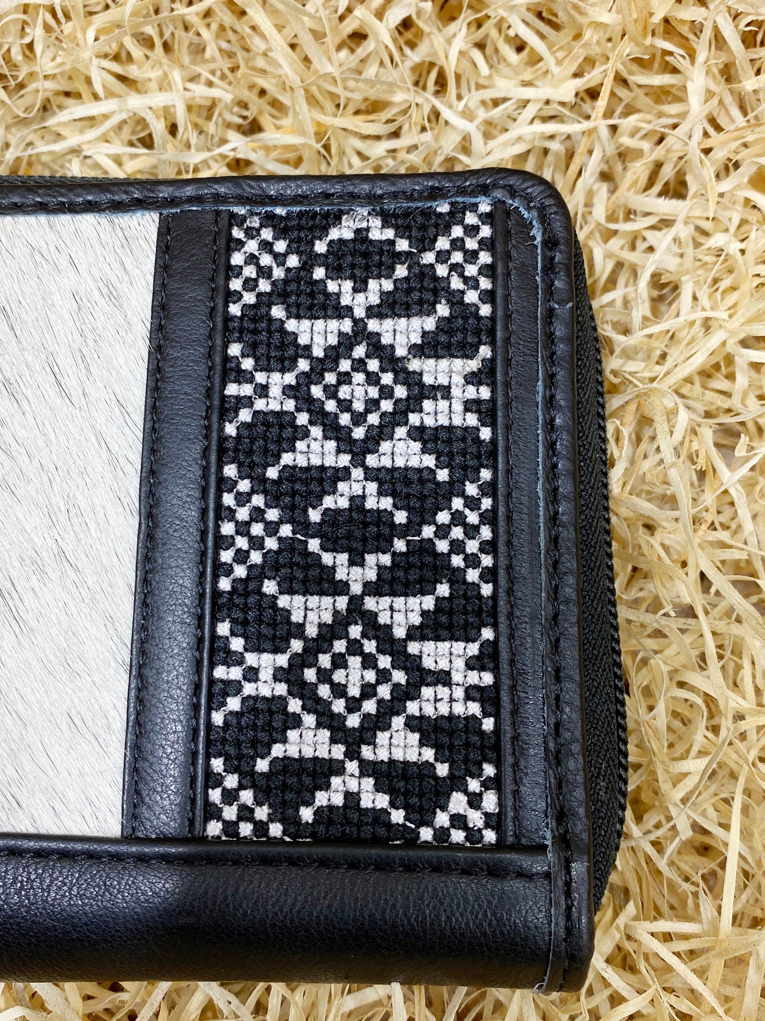 Ladies clutch bag comes with geometrical Black &amp; White embroidery Western leather clutch bag Evening clutch bag party clutch bag by MOUSM