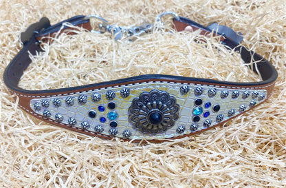 Wither Strap for horse. Leather Wither Strap decorated with holographic Aligator leather breast collar wither straps for horse By MOUSM