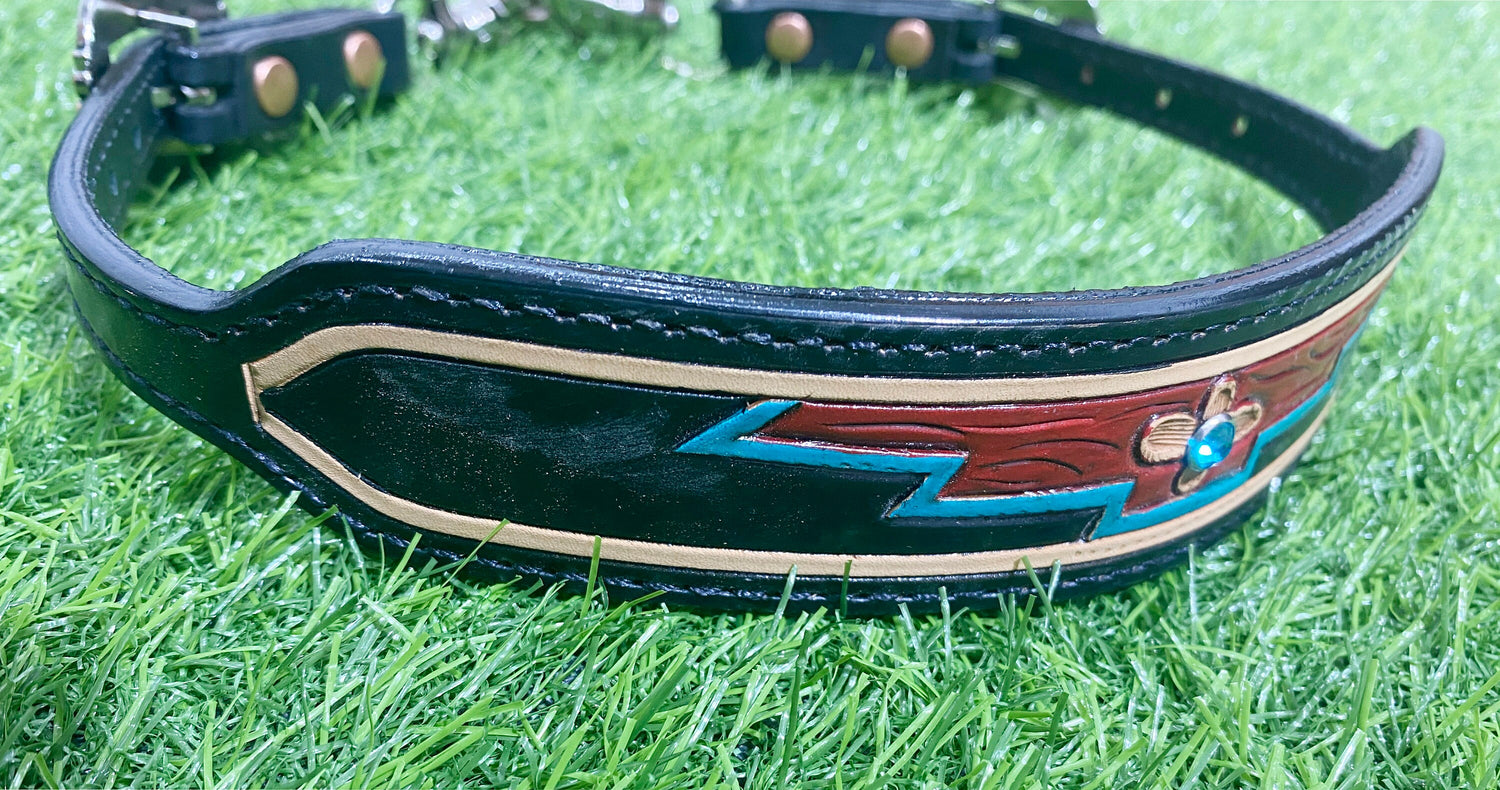Wither Strap for horse. Leather Wither Strap decorated with flower carving with  turquoise stone breast collar wither straps for horse MOUSM