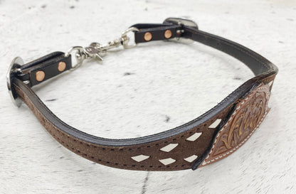 Wither Strap decorated with flower carving patch raw hide brading. Wither Strap for horse By MOUSM
