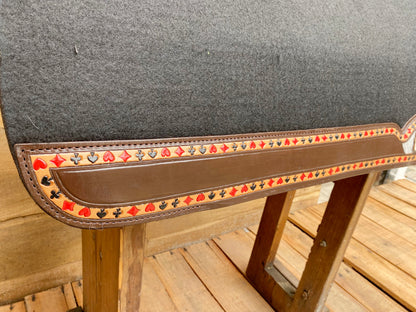 Saddle Pad for horses Western saddle pad reinforced spine hand painted Playing cards on decent brown leather inlay at the bottom of the pad