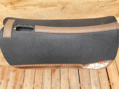 Saddle Pad for horses Western saddle pad reinforced spine hand painted Playing cards on decent brown leather inlay at the bottom of the pad