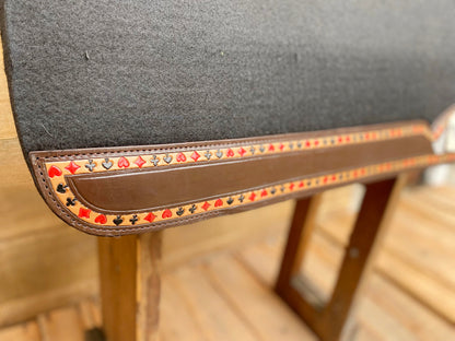 Saddle Pad for horses Western saddle pad reinforced spine hand painted Playing cards on decent brown leather inlay at the bottom of the pad