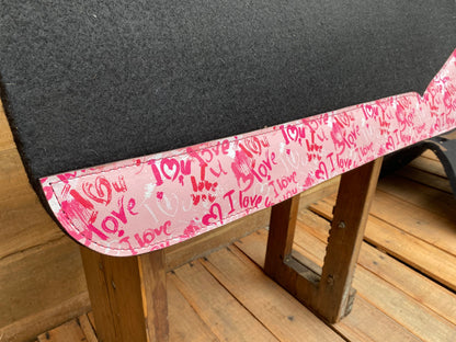 Saddle Pad for horses Western saddle pad reinforced spine and I Love you pink heart patch at the bottom of the pad on real cow leather Mousm