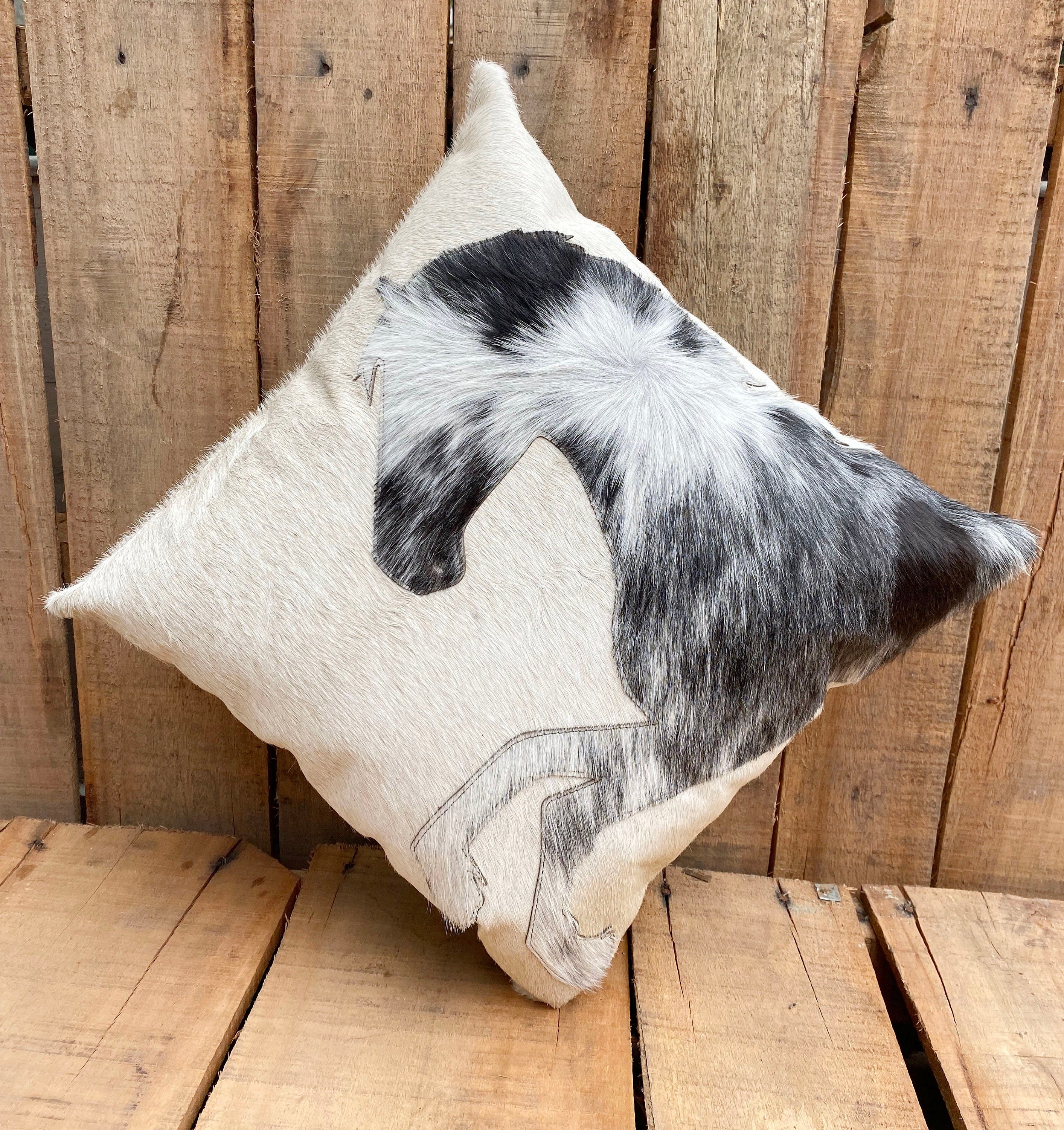 Leather pillow cover zippered couch cushion covers Leather engraved pillow cover Standing Horse Cowhide patch Pillow cover 18&quot; x 18&quot; Mousm