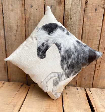 Leather pillow cover zippered couch cushion covers Leather engraved pillow cover Standing Horse Cowhide patch Pillow cover 18&quot; x 18&quot; Mousm