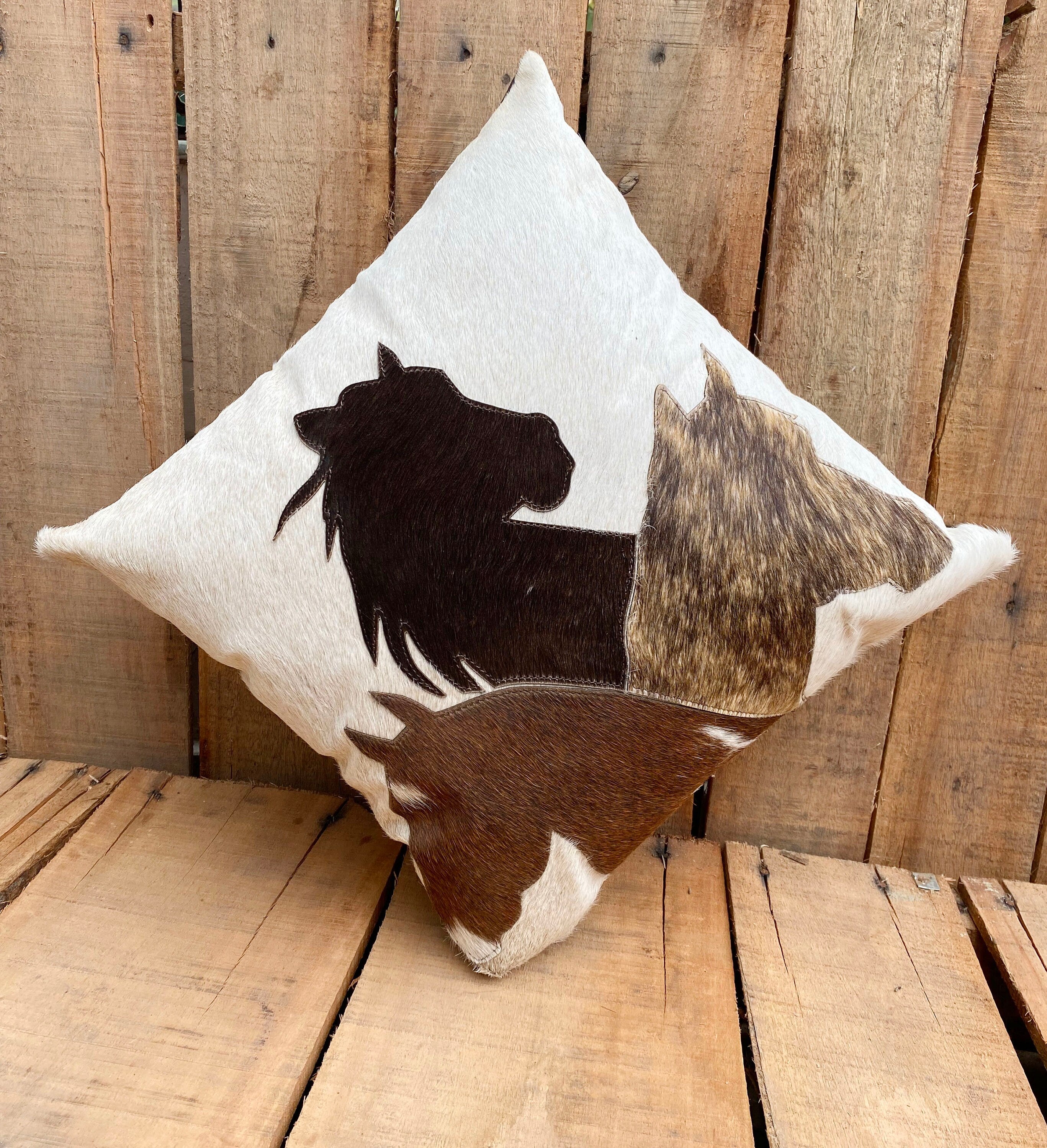 Leather pillow cover zippered couch cushion covers Leather engraved Horse family love view Patch western leather Pillow cover by Mousm