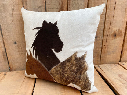 Leather pillow cover zippered couch cushion covers Leather engraved Horse family love view Patch western leather Pillow cover by Mousm