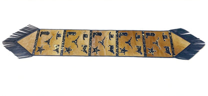 Cow Hide table runner Leather Table runner brown acid wash design with leaser cut cow hide western design  related logos with black fringe