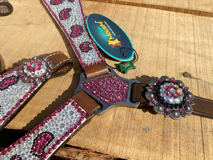 MOUSM Valentine Day Western Horse Tack Set - Decorated with Pink Silver Stones for Stunning Look and Feel
