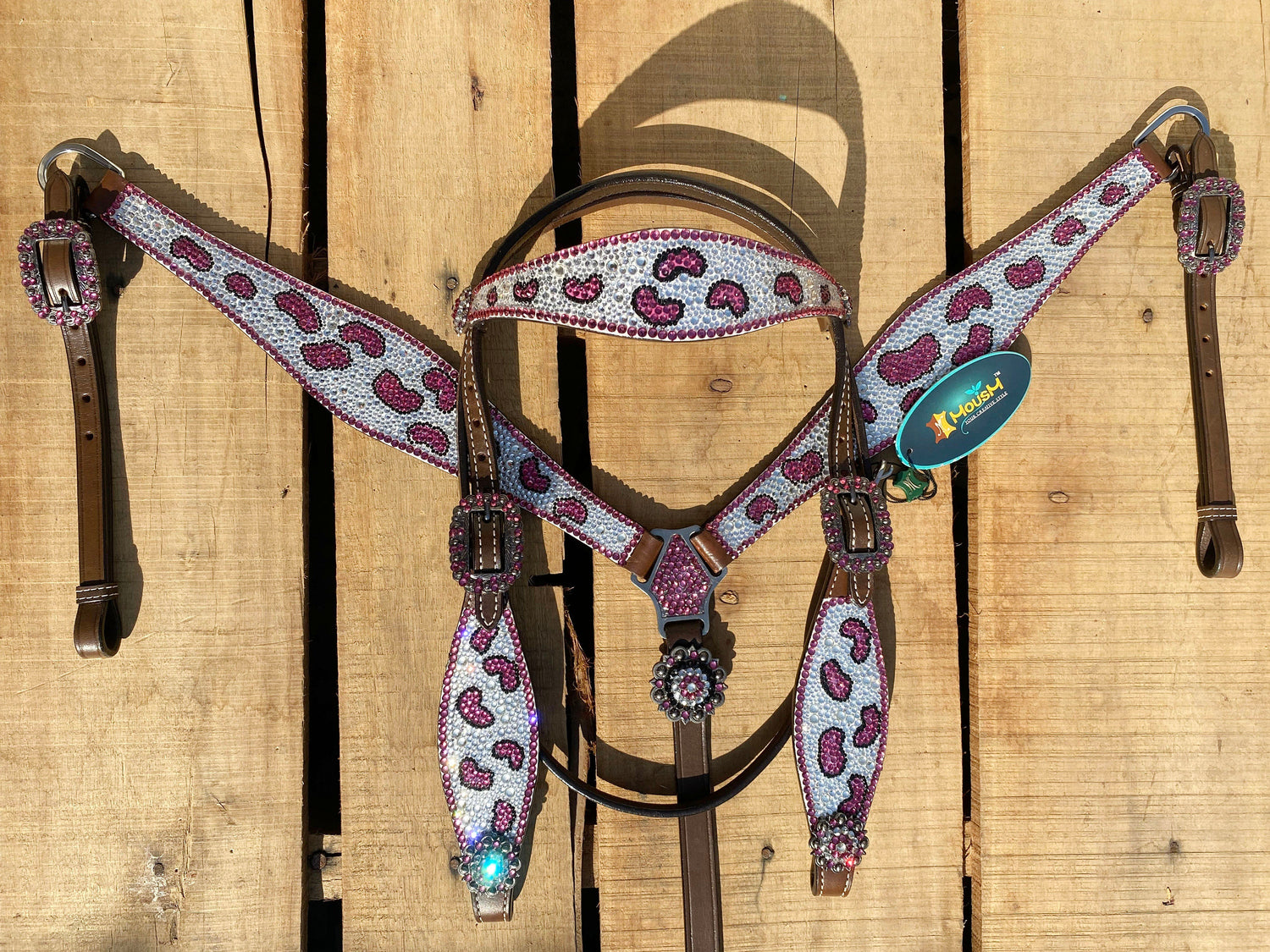 MOUSM Valentine Day Western Horse Tack Set - Decorated with Pink Silver Stones for Stunning Look and Feel
