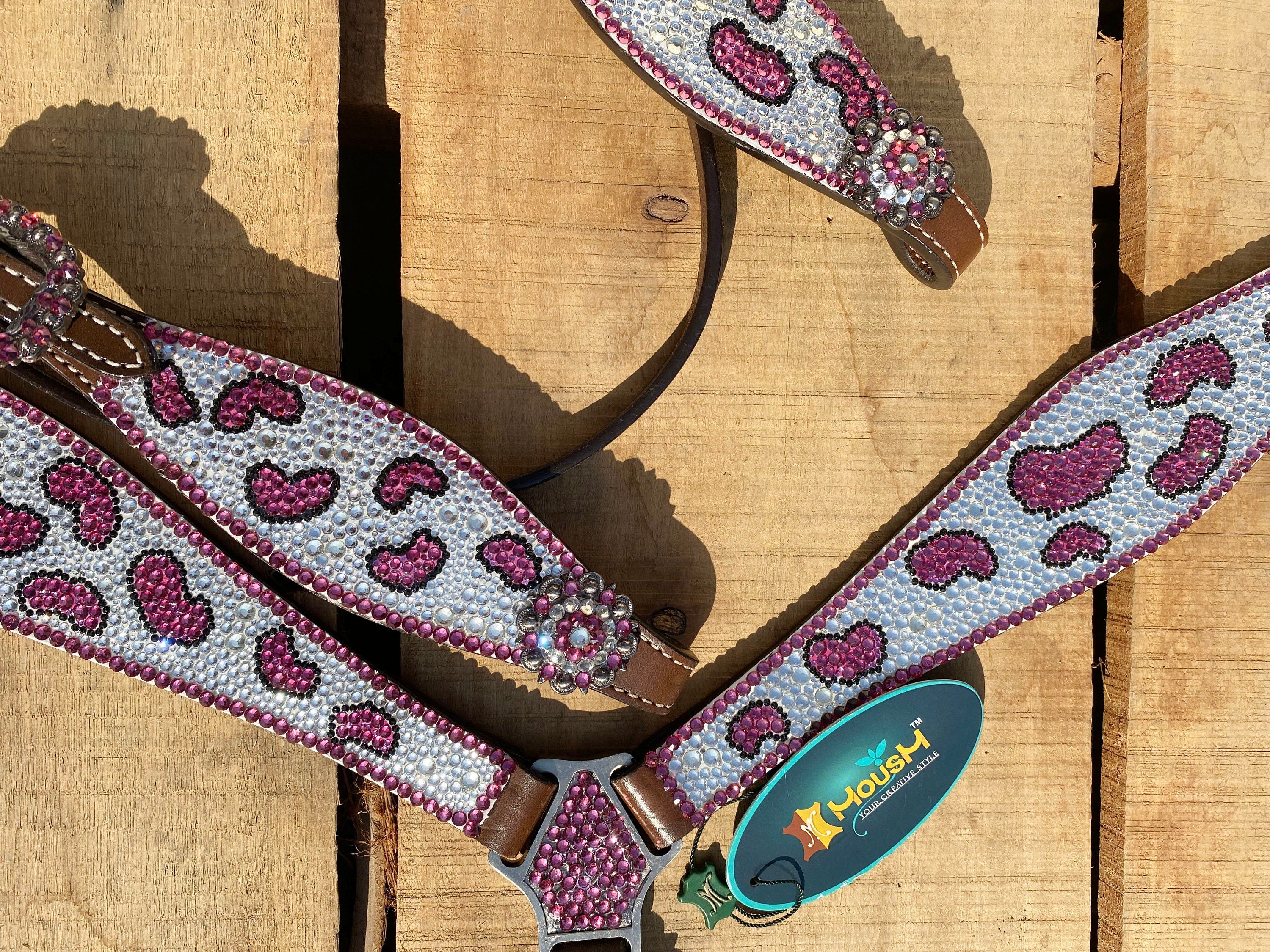 MOUSM Valentine Day Western Horse Tack Set - Decorated with Pink Silver Stones for Stunning Look and Feel