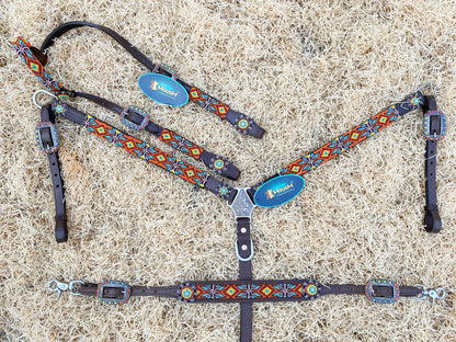 Western Style Leather Headstall and Breast Collar with Wither Strap Tack Set for the horse