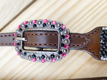 Leather Headstall and Breast Collar Tack Set western Headstall for the horse with 3D pick Rose Premium Full rhine stone work Inlay by Mousm