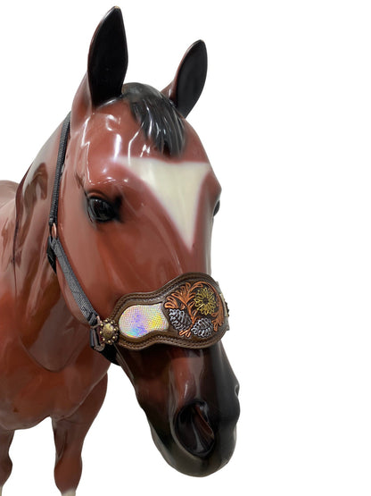 Genuine Argentina Cow leather Bronc Halter for Horses,  Decorated with holographic snake print and flower carving