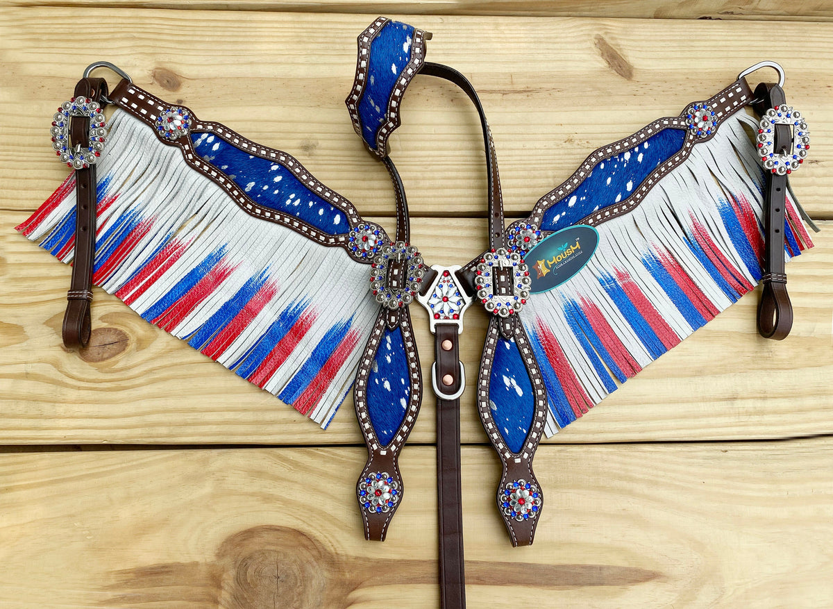 Patriotic USA Flag Fringe Design Western Headstall Tack