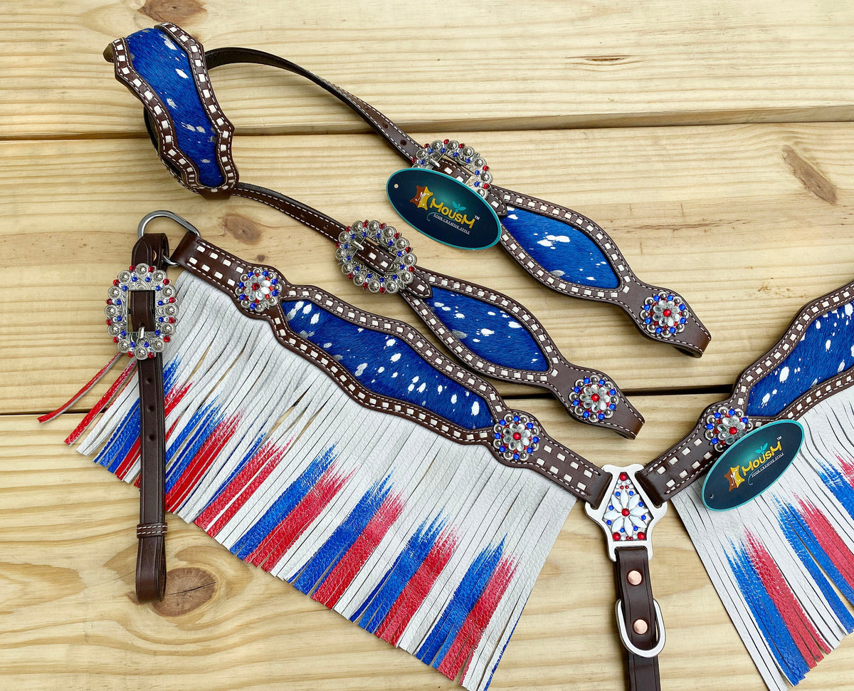 Patriotic USA Flag Fringe Design Western Headstall Tack