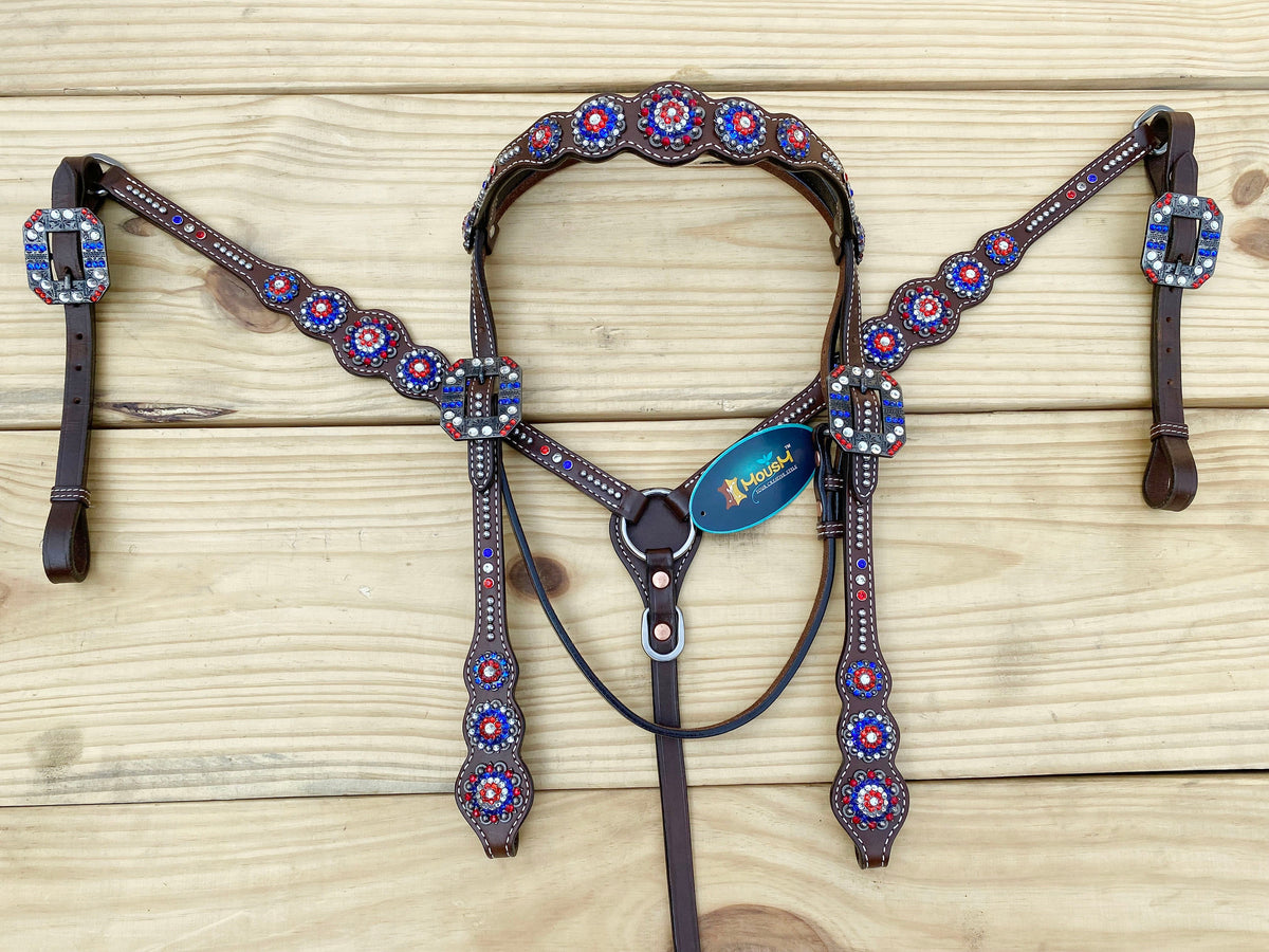 Classy Look Patriotic USA Flag Design Headstall Tack