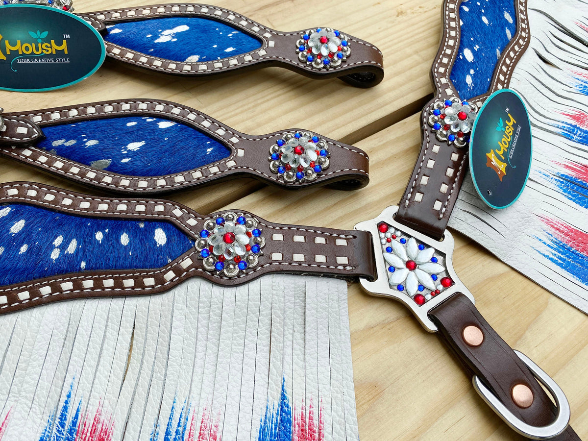 Patriotic USA Flag Fringe Design Western Headstall Tack