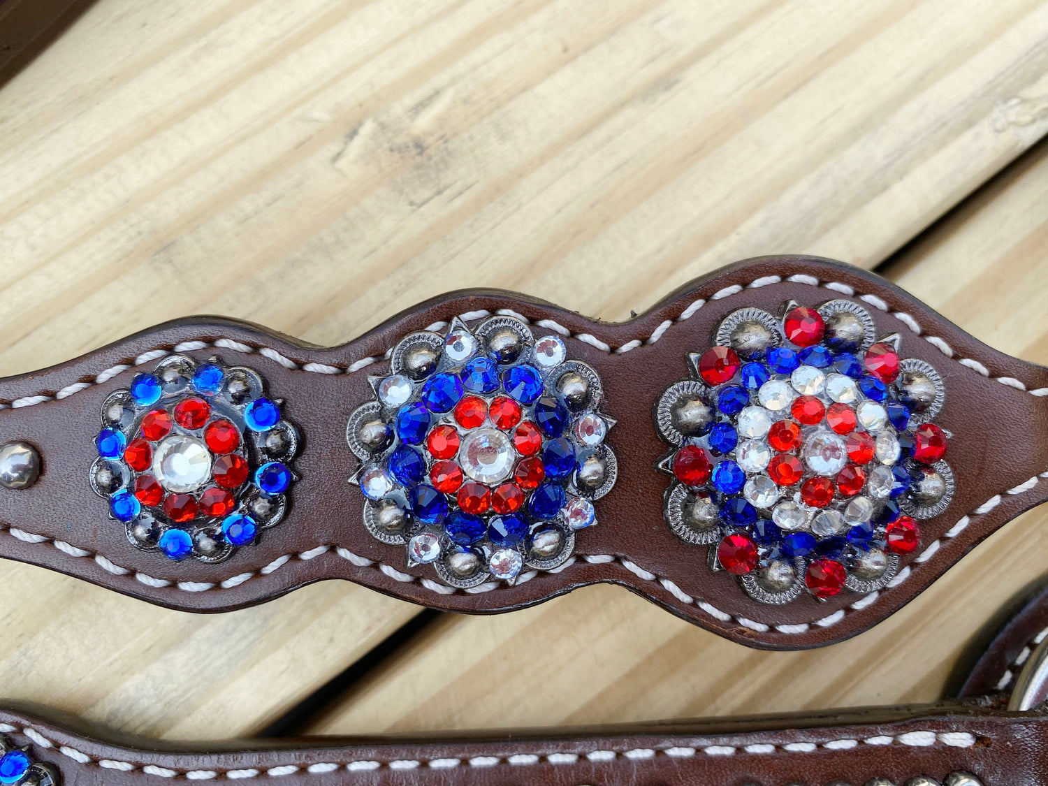 4th July Leather Headstall and Breast Collar Set for the horse, Independence Western headstall tack with Classy look patriotic USA Flag look