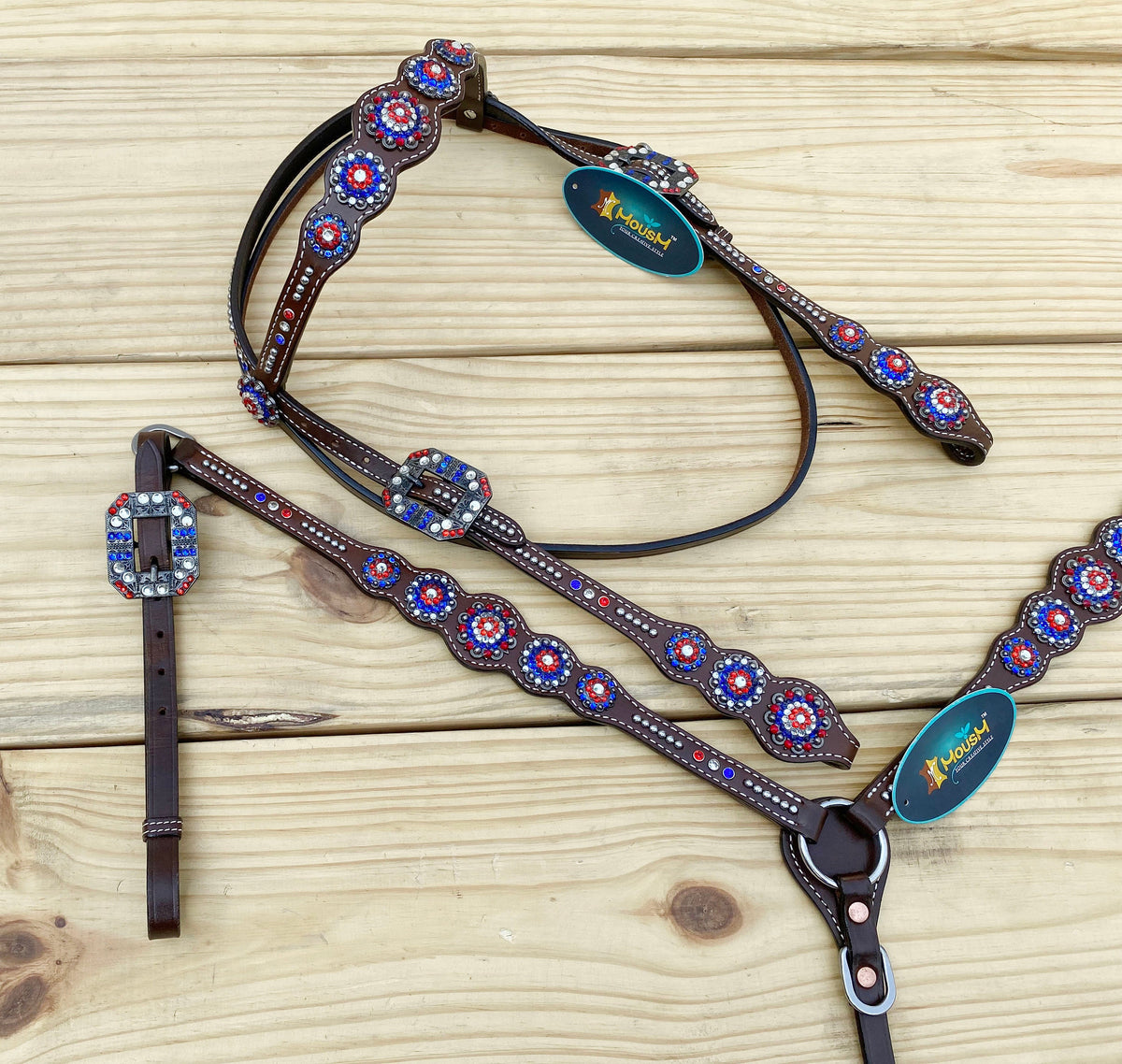Classy Look Patriotic USA Flag Design Headstall Tack