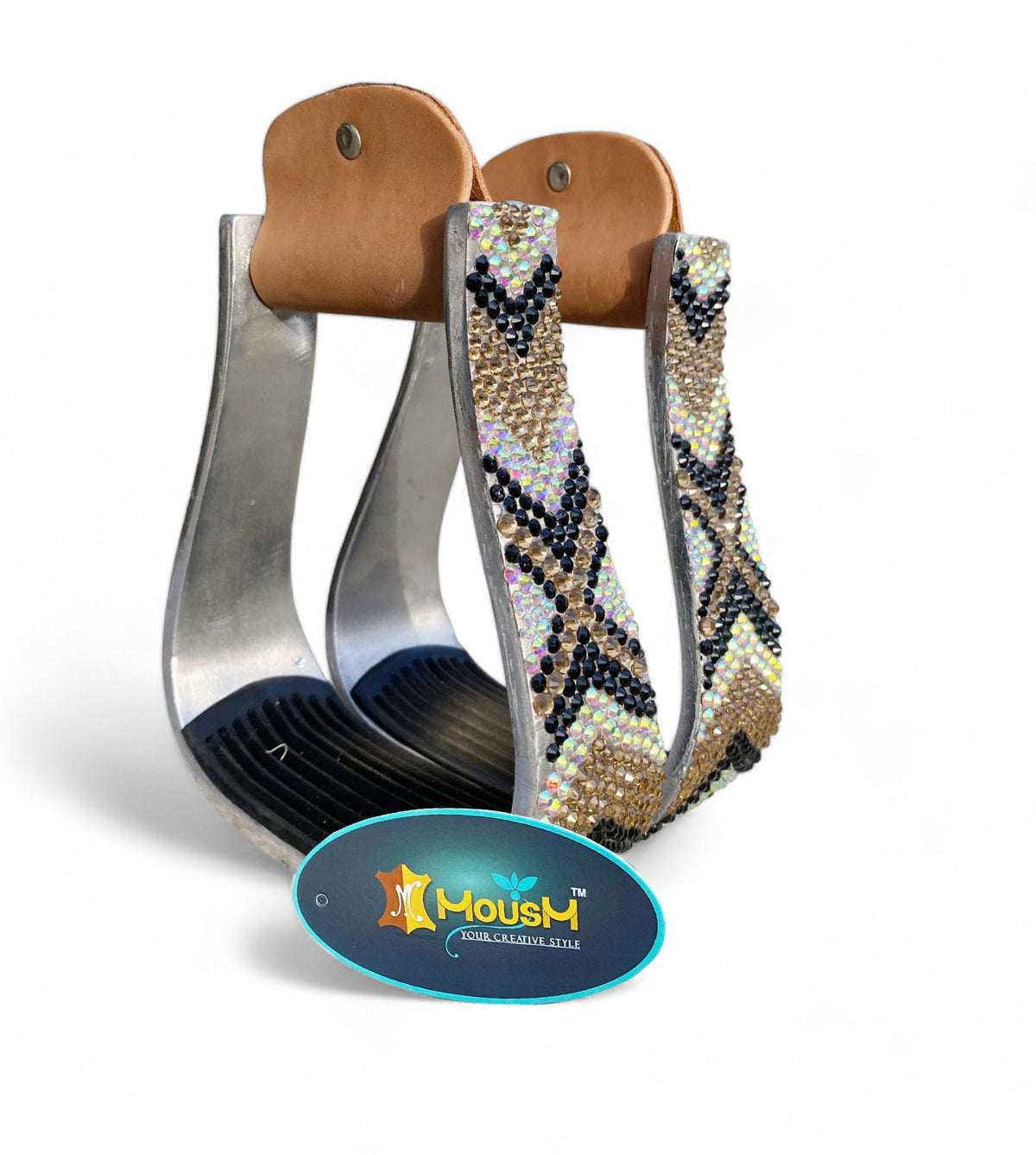 MOUSM Barrel Horse Stirrups - Luxury Western Aluminum Barrel Stirrups With Shining Golden and Black Rhinestones