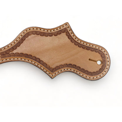 Spurs Leather Mens Spur strap decorated with tooled corners on plane leather western sober look