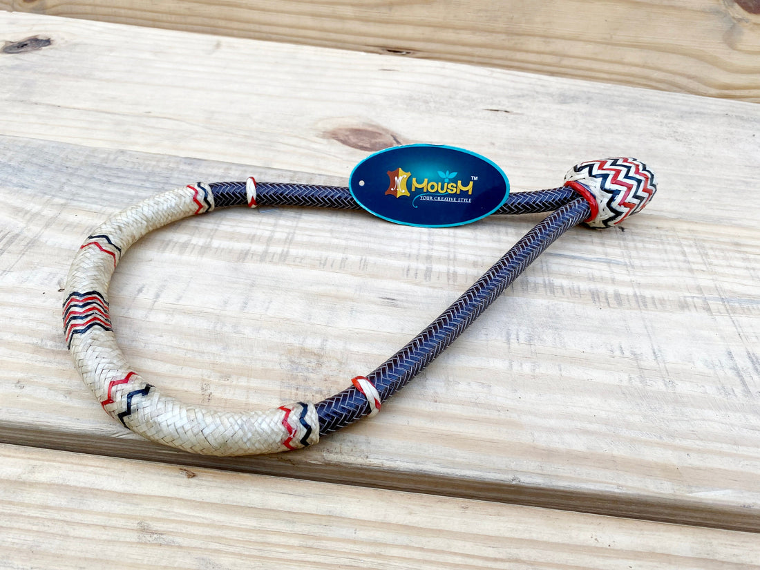 MOUSM Horse Bosal – Dark Chocolate Brown &amp; Natural Rawhide, 40 Plait Handmade Bitless Hackamore, 5/8&quot; Thick Western Training Bosal for Horses