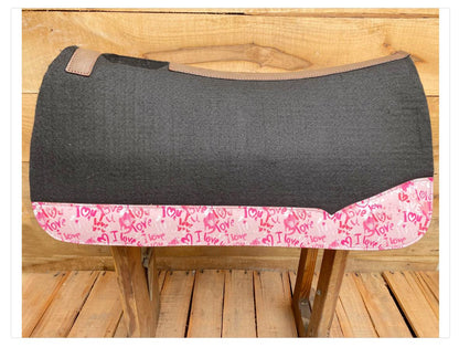 Saddle Pad for horses Western saddle pad reinforced spine and I Love you pink heart patch at the bottom of the pad on real cow leather Mousm