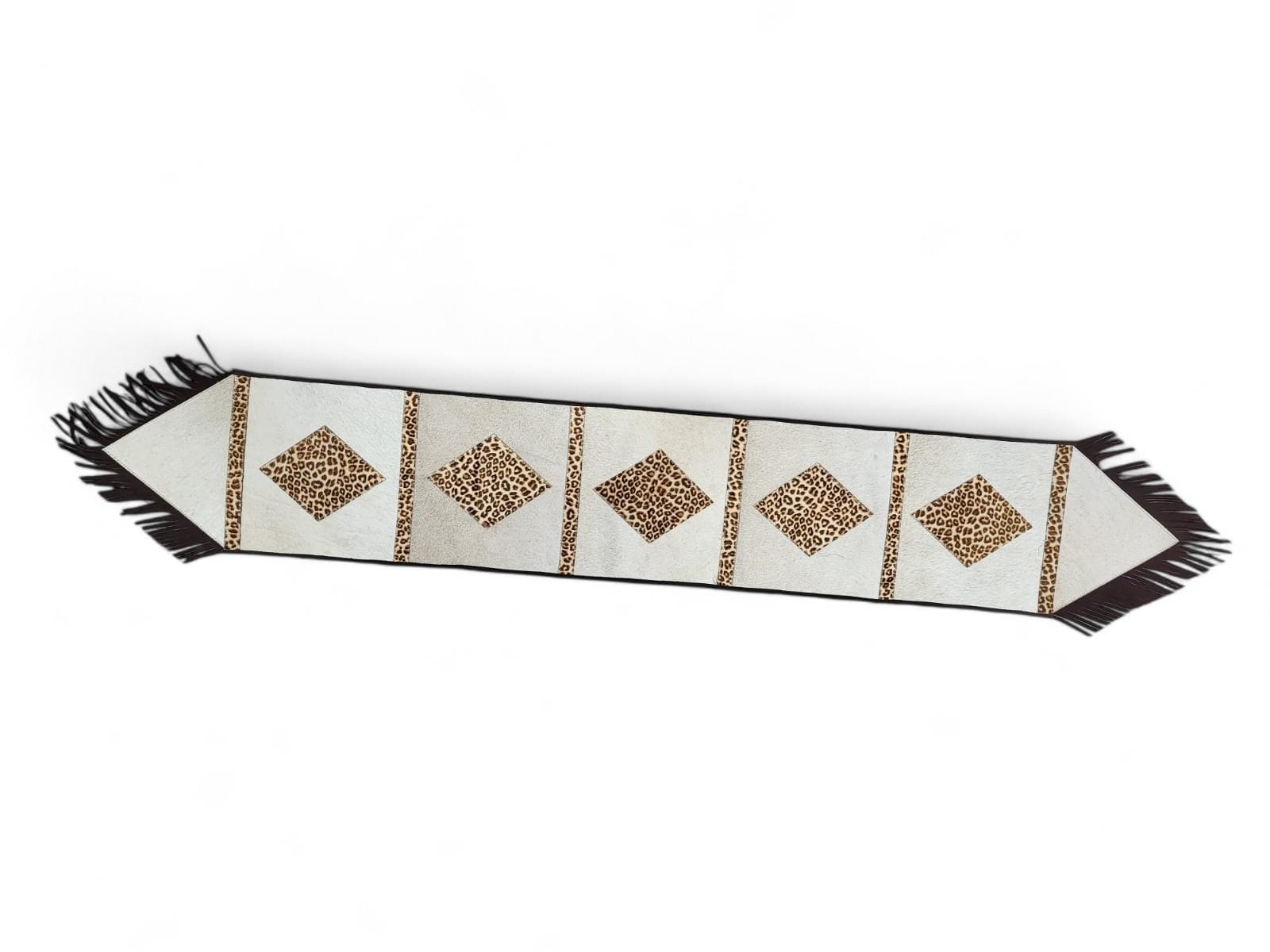 MOUSM Real Cow Hide Leather Embroidered Table Runner 72 inches -Leopard Print with Hand Tassels for Farmhouse Rustic Wedding Dinner party