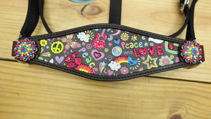 Genuine Argentina Cow leather Bronc Halter for Horses, Bronc Halter Decorated with funky fluorescent print with stones by Mousm