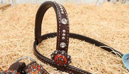 MOUSM Spooky Western Horse Tack Collection – Decorated with Hand-Painted Halloween Pumpkin, Window Tooling &amp; Floral Carving with Rhinestone Conchos