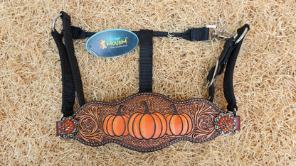 MOUSM Spooky Western Horse Tack Collection – Decorated with Hand-Painted Halloween Pumpkin, Window Tooling &amp; Floral Carving with Rhinestone Conchos
