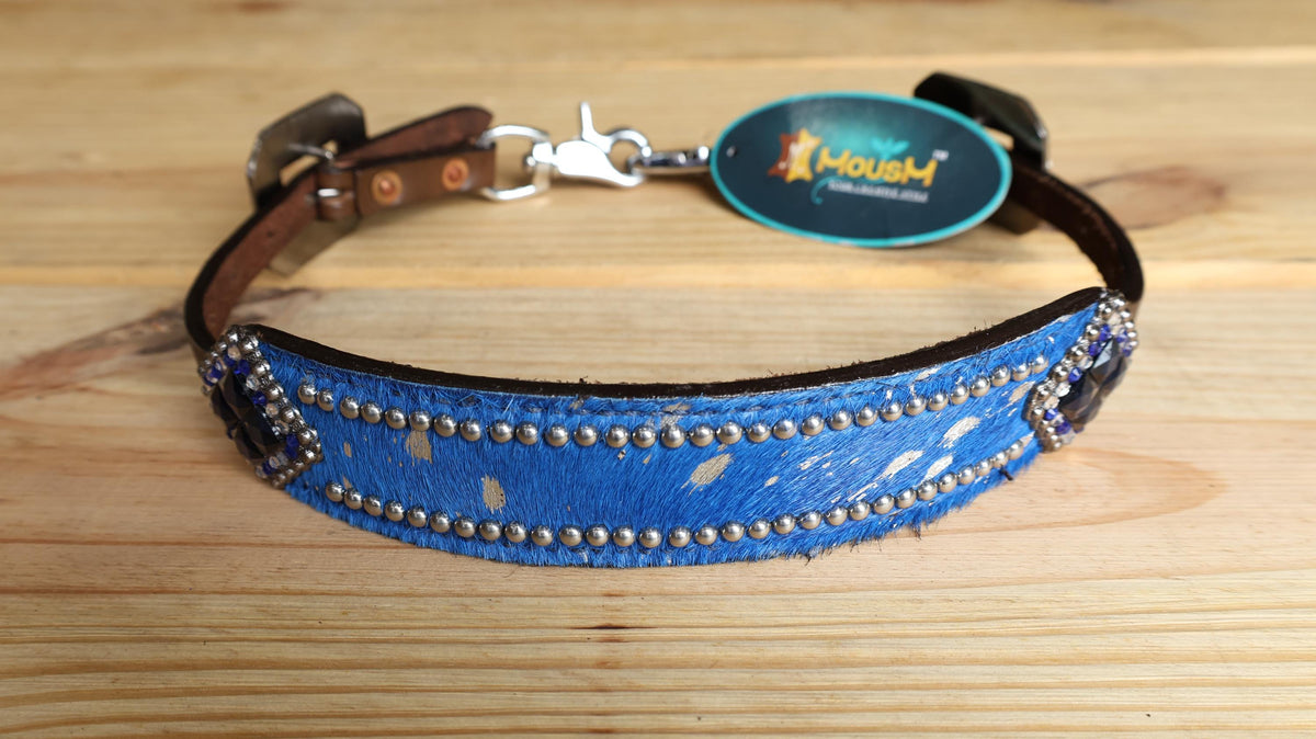 Blue Silver Metallic Acid Wash Cowhide Complete Headstall Set