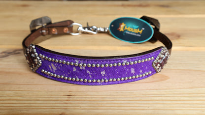 Valentine Day Western Leather Headstall and Breast Collar tack Set for the horse, headstall purple silver metallic acid wash cowhide look