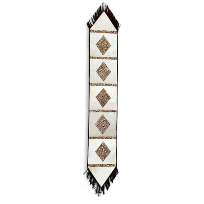 MOUSM Real Cow Hide Leather Embroidered Table Runner 72 inches -Leopard Print with Hand Tassels for Farmhouse Rustic Wedding Dinner party