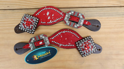 Spur strap Leather Ladies Spur strap decorated with Royal Red metallic acid wash cowhide look by Mousm