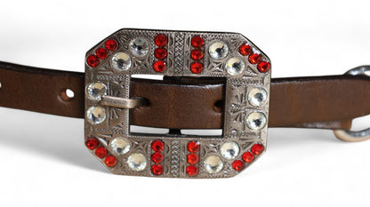 leather Wither Strap for horse. Wither Strap decorated with Royal Red metallic acid wash cowhide look by MOUSM
