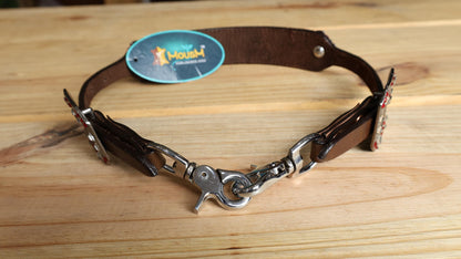 leather Wither Strap for horse. Wither Strap decorated with Royal Red metallic acid wash cowhide look by MOUSM