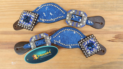 Valentine Day  Western Leather Headstall and Breast Collar tack Set for the horse, headstall blue silver metallic acid wash cowhide look