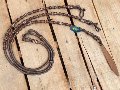Romal Reins Braided Natural Rawhide Reins with Leather Popper and color options Leather Reins Horse Reins 8&