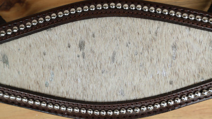 leather Bronc Halter for Horses, Leather Horse Noseband Decorated with Royal white metallic acid wash cowhide look by Mousm