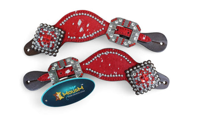 Spur strap Leather Ladies Spur strap decorated with Royal Red metallic acid wash cowhide look by Mousm