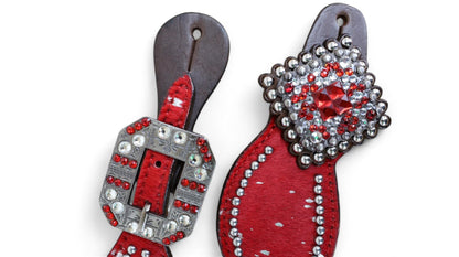 Spur strap Leather Ladies Spur strap decorated with Royal Red metallic acid wash cowhide look by Mousm