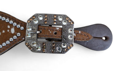 Spur strap Leather Ladies Spur strap decorated with Tan Brown metallic acid wash cowhide look by Mousm