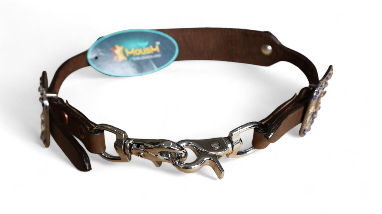 leather Wither Strap for horse. Wither Strap decorated with Royal blue metallic acid wash cowhide look by MOUSM