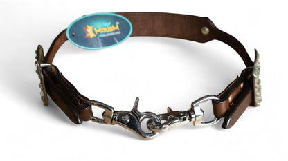 leather Wither Strap for horse. Wither Strap decorated with Lime Green metallic acid wash cowhide look by MOUSM