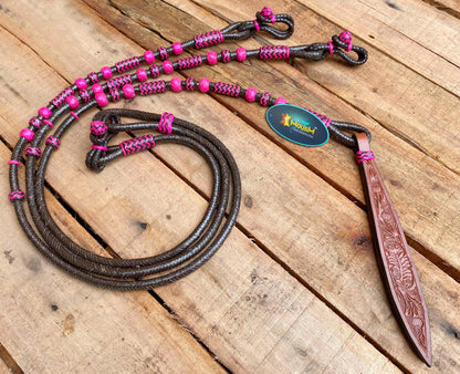 Romal Reins Braided Natural Rawhide Reins with Leather Popper and color options Leather Reins Horse Reins 8&