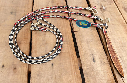 Romal Reins Braided Natural Rawhide Reins with Leather Popper and color options Leather Reins Horse Reins 8&